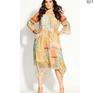 City Chic Togo off shoulder Bohemian Patchwork Midi Dress Sz 20 New
